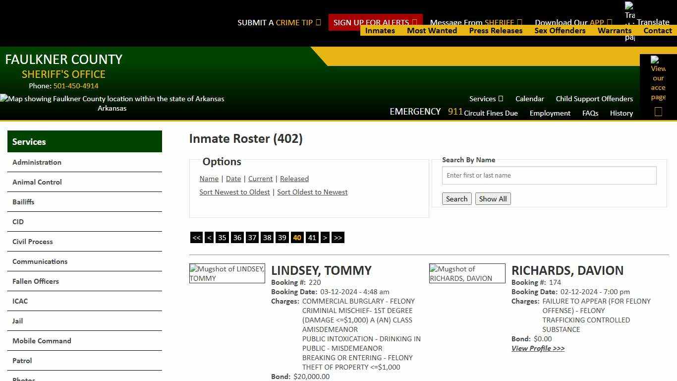 Inmate Roster - Page 40 Current Inmates Booking Date Descending - Faulkner County Sheriff's Office