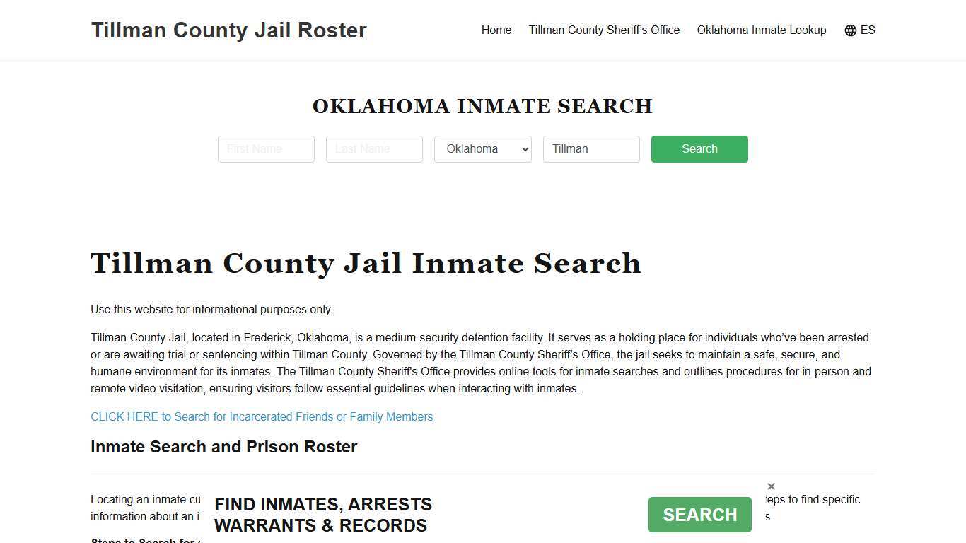 Tillman County Jail Roster Lookup, OK, Inmate Search