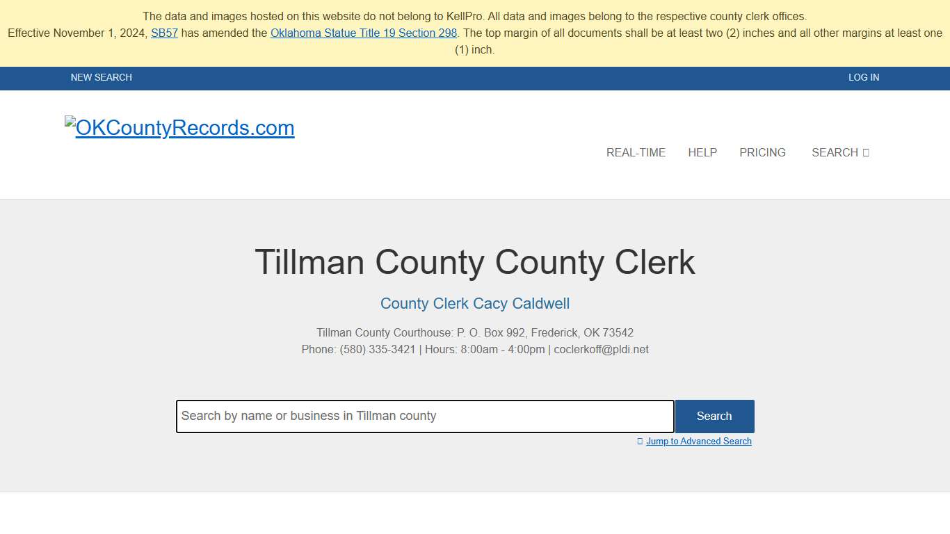 Tillman County OKCountyRecords.com County Clerk Public Land Records for Oklahoma